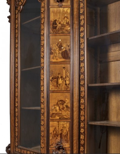  - Importante bibliothèque sculptée et marquetée XIXe