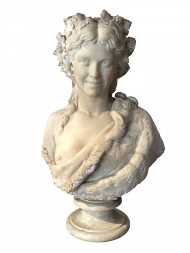 Grand buste de Bacchante en marbre blanc de Carrare, Italie XIXe siècle
