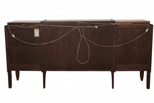 20th century - LELEU Jules (1883–1961) – Important walnut and mother-of-pearl bar cabinet