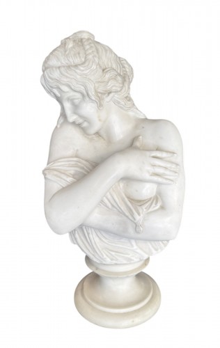 La Pudeur - Buste fin 19e siècle en marbre blanc de Carrare d'après HOUDON