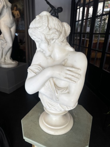 - La Pudeur - Buste fin 19e siècle en marbre blanc de Carrare d'après HOUDON