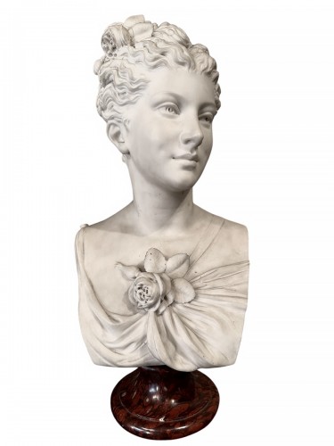 Antonio Giovanni LANZIROTTI (1839-1911) - Buste de jeune femme en marbre blanc