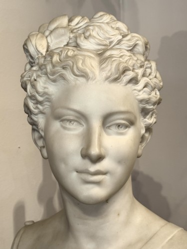 Antonio Giovanni LANZIROTTI (1839-1911) - Buste de jeune femme en marbre blanc - Sculpture Style 