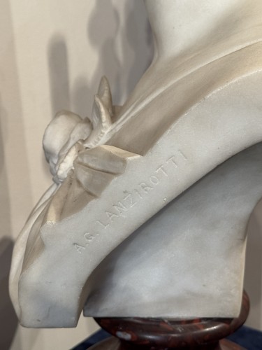 Sculpture Sculpture en Marbre - Antonio Giovanni LANZIROTTI (1839-1911) - Buste de jeune femme en marbre blanc