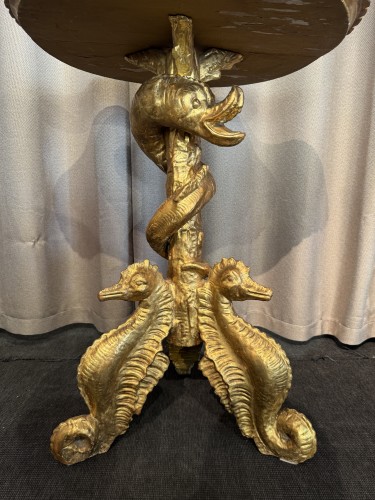 Guéridon dit " de grotte " en bois doré, Italie XIXe siècle - Blue Antique - Enzo Gironi 