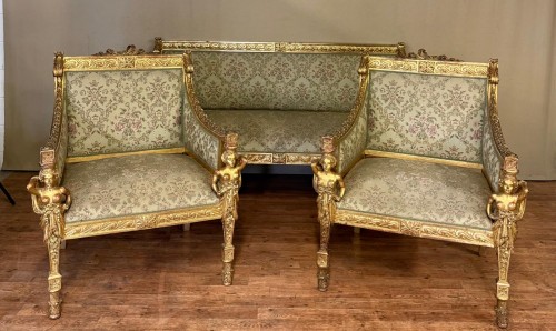 Salon Aux cariatides en bois sculpté et doré, vers 1840 - Sièges Style Louis-Philippe