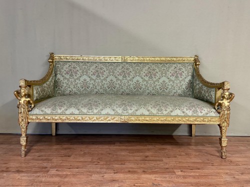Sièges Canapé & Mobilier de Salon - Salon Aux cariatides en bois sculpté et doré, vers 1840