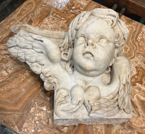 Tête d'ange ailé en marbre blanc de Carrare, italie XVIIIe siècle - Blue Antique - Enzo Gironi 