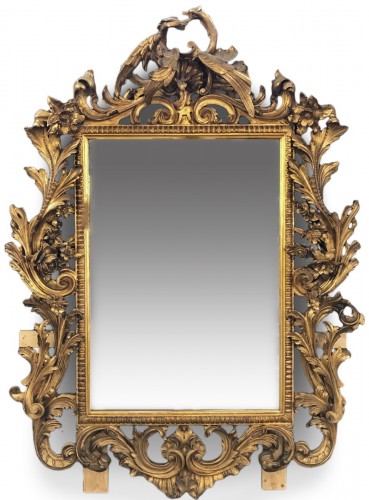 Spectaculaire miroir en bois doré, Italie XIXe siècle