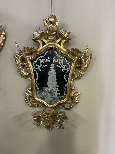Paire de miroirs d'applique en bois doré, verres gravés, XIXe siècle - Miroirs, Trumeaux Style 