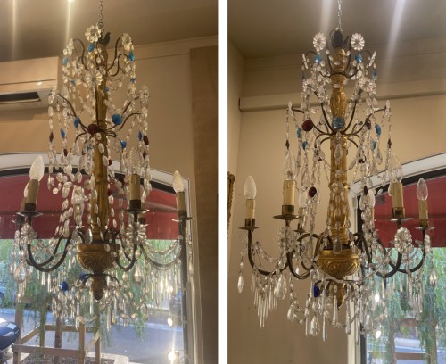 Paire de lustres Génois à 6 lumières du XIXe siècle - Luminaires Style 