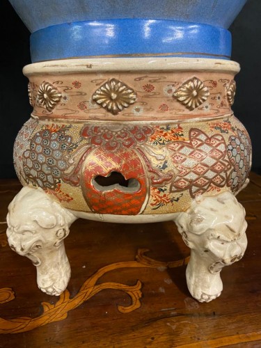 Antiquités - Paire de grands vases en faïence, Japon XIXe