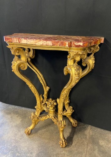 Petite console en bois sculpté et doré, Italie, XVIIIe - Mobilier Style 