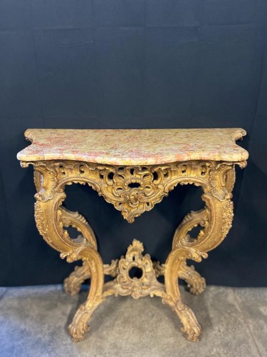 Petite console Louis XV en bois doré - Mobilier Style Louis XV