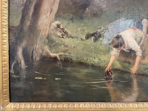 Antiquités - SERRA Luigi (1846 - 1888) - Le repos des bergères au bord de l'eau