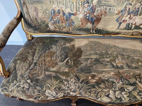 Antiquités - Salon Louis XV en tapisserie et bois doré