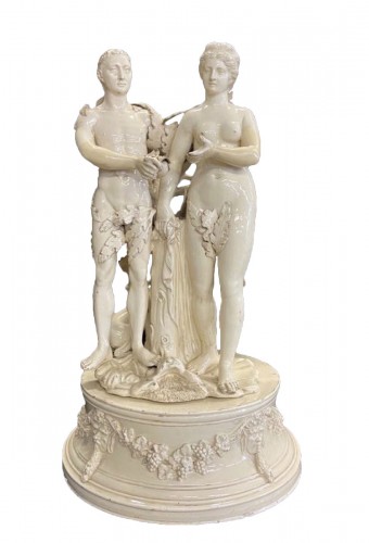 Adam et Eve Centre de table en faïence, début XIXe siècle