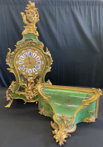 Cartel et sa console d'époque Louis XV, signé " Bon à Paris " - Horlogerie Style Louis XV