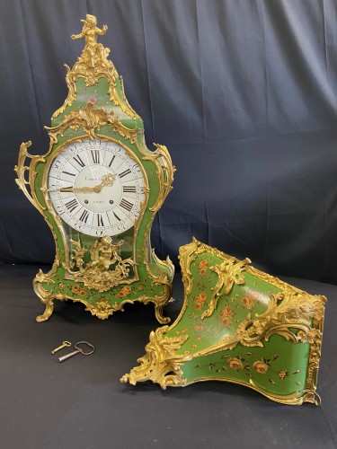 Horlogerie Cartel - Cartel et sa console d'époque Louis XV, signé " Etienne Lenoir à Paris "