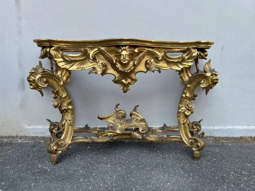 Mobilier Console - Console et son miroir en bois doré, Rome, XVIIIe siècle