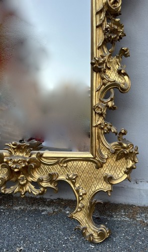 Antiquités - Console et son miroir en bois doré, Rome, XVIIIe siècle