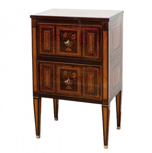 Neapolitan bedside table of the 18th century in precious exotic woods