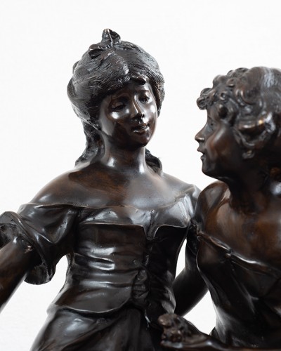 Sculpture Sculpture en Bronze - Couple de jeunes filles - Auguste Moreau (1834-1917)