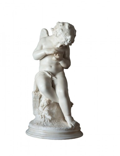 Putto ailé en marbre blanc statuaire signé "Domenico Pagano" XIXe siècle