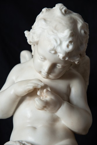 Putto ailé en marbre blanc statuaire signé "Domenico Pagano" XIXe siècle - Sculpture Style 