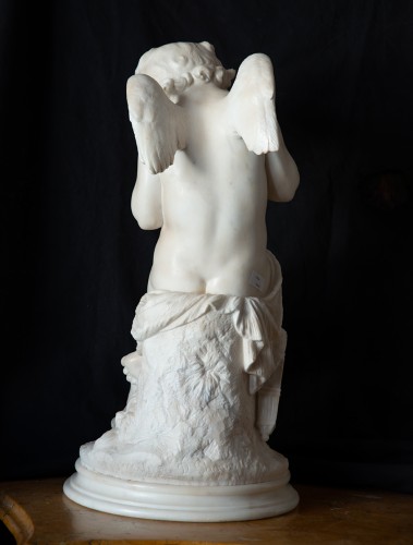 XIXe siècle - Putto ailé en marbre blanc statuaire signé "Domenico Pagano" XIXe siècle