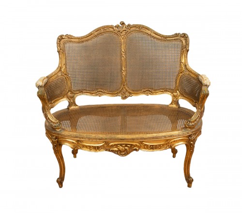 Small caned and gilded sofa Napoleon III
