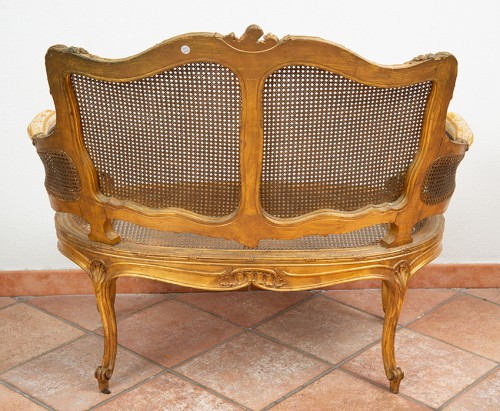 19th century - Small caned and gilded sofa Napoleon III