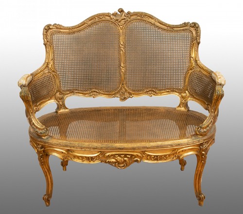 Small caned and gilded sofa Napoleon III - Napoléon III