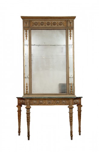 Set of console and mirror in lacquered and gilded wood Genoa 19th century