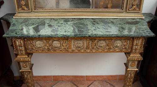 Ensemble console et miroir en bois laqué et doré Gênes 19e siècle - Mobilier Style 
