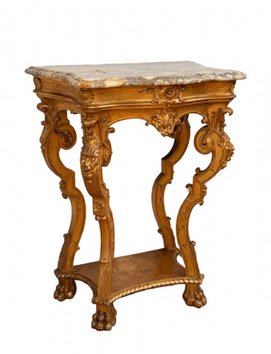 Console génoise Louis XV en bois doré et sculpté
