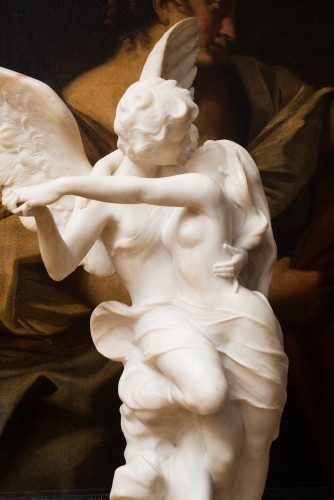 Sculpture Sculpture en Marbre - Amour et Psyché - Sculpture fin 19e en albâtre 