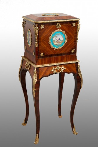 Antiquités - Petit secrétaire cabinet à bijoux Napoléon III, France 19e siècle