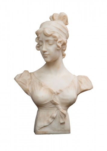Alabaster bust of a young woman signed Battaglia