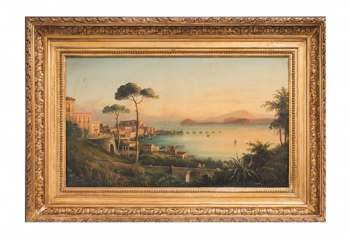 Tableau ancienne huile sur toile (Vue de Naples) 19e siècle
