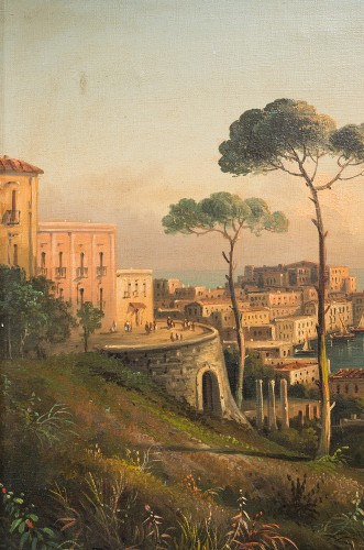 Tableau ancienne huile sur toile (Vue de Naples) 19e siècle - Tableaux et dessins Style 