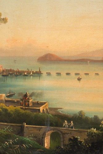 Tableaux et dessins Tableaux XIXe siècle - Tableau ancienne huile sur toile (Vue de Naples) 19e siècle