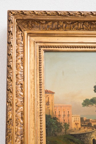 Tableau ancienne huile sur toile (Vue de Naples) 19e siècle - Borrelli Antichita