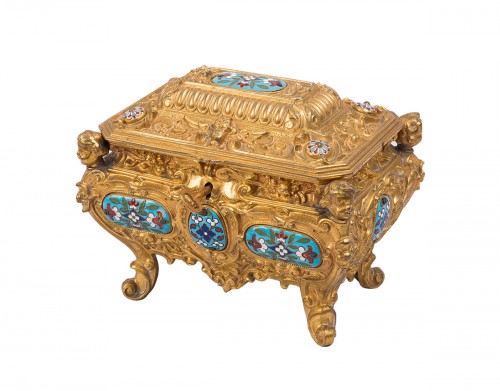 Gilt bronze and enamel jewelry box, France 19th century