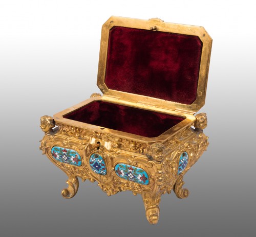 Coffret à bijoux en bronze doré et émail, France XIXe siècle - Objets de Vitrine Style 