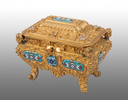 Coffret à bijoux en bronze doré et émail, France XIXe siècle - Borrelli Antichita