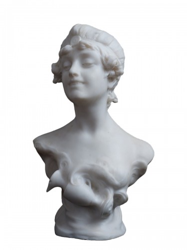 White marble bust signed "PUGI", late 19th century