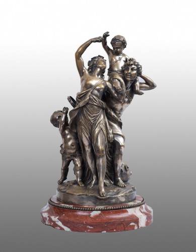 XIXe siècle - Groupe en bronze argenté représentant le triomphe de bacchus XIX siècle