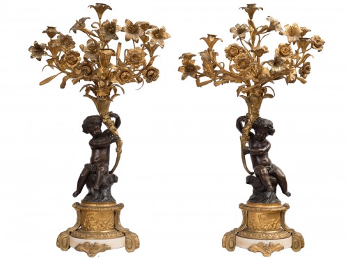 Pair of large Putti candelabras, late 19th century