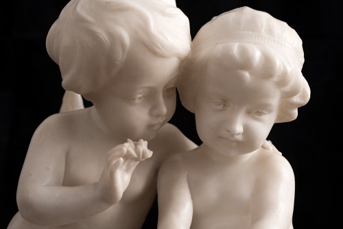 Albâtre représentant deux d'Angelots XIXe siècle - Sculpture Style 